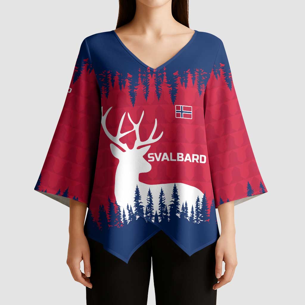 Norway Svalbard Kimono Sleeve Blouse with Reindeer Silhouette Forest and Norwegian Flag - Wonder Print Shop