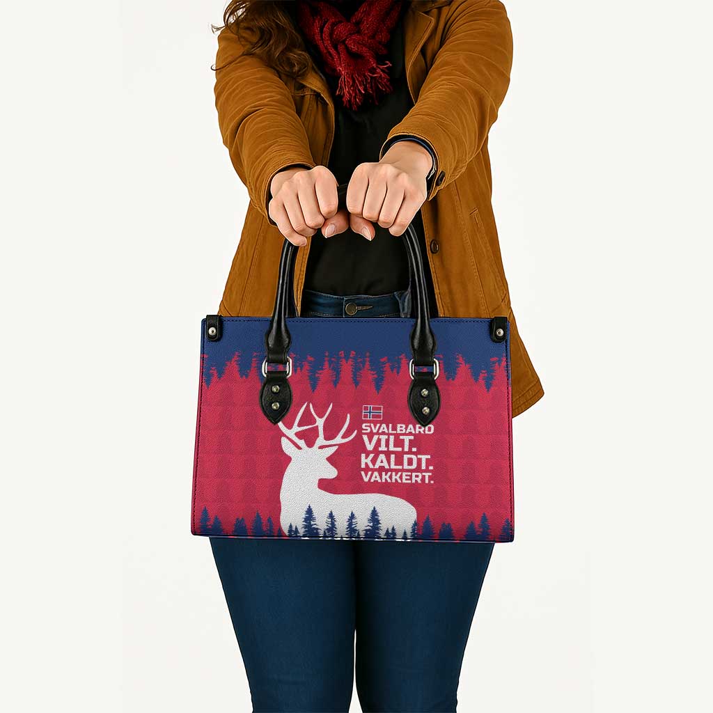 Norway Svalbard Leather Bag with Reindeer Silhouette Forest and Norwegian Flag - Wonder Print Shop