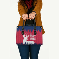 Norway Svalbard Leather Bag with Reindeer Silhouette Forest and Norwegian Flag - Wonder Print Shop