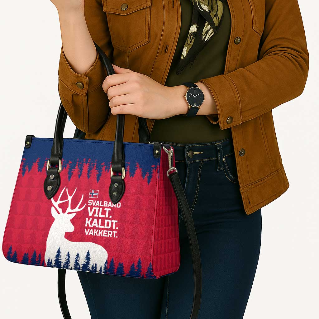 Norway Svalbard Leather Bag with Reindeer Silhouette Forest and Norwegian Flag - Wonder Print Shop