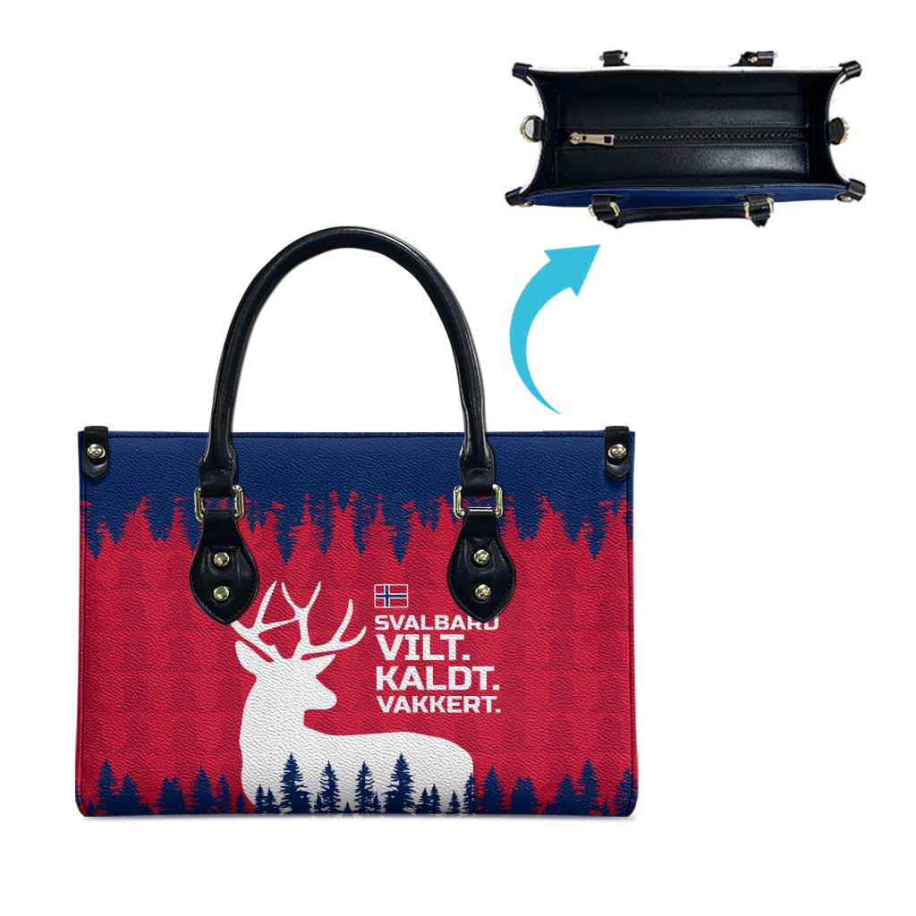 Norway Svalbard Leather Bag with Reindeer Silhouette Forest and Norwegian Flag - Wonder Print Shop