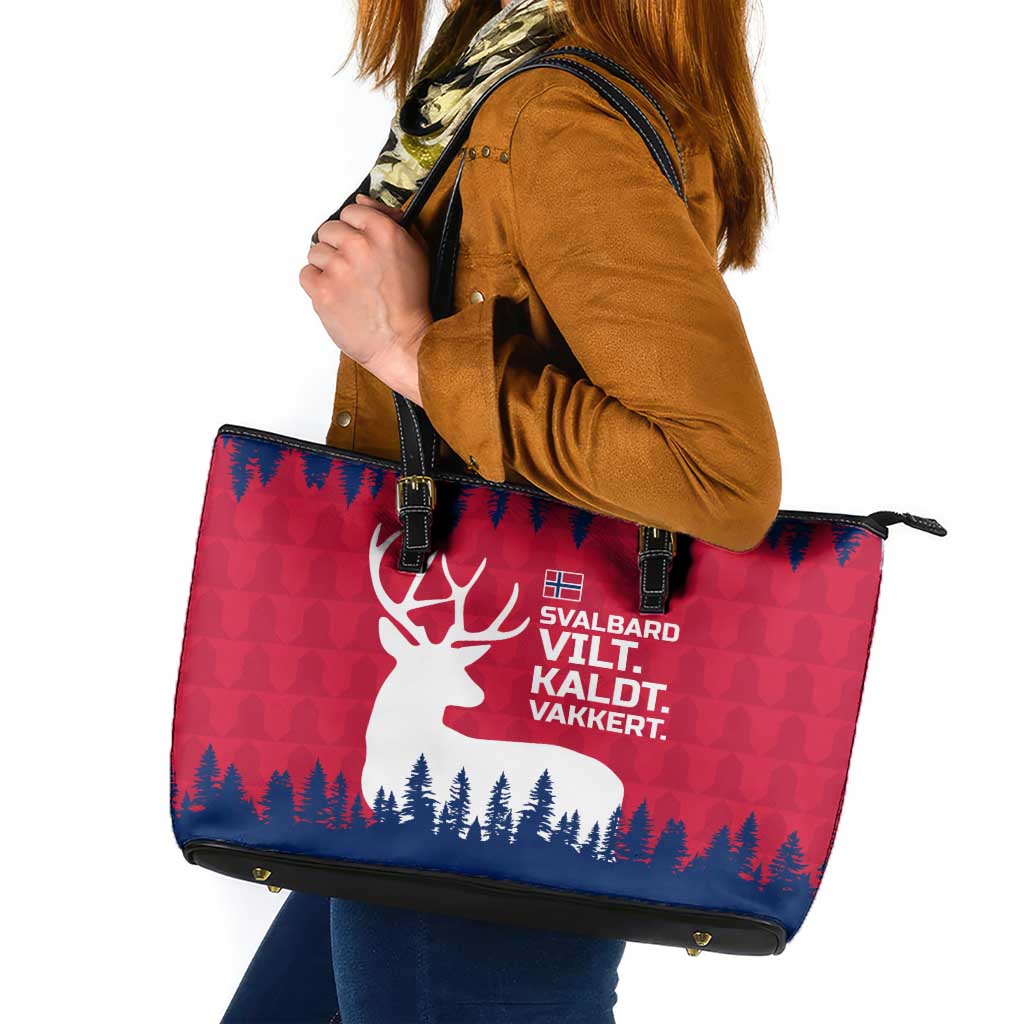Norway Svalbard Leather Tote Bag with Reindeer Silhouette Forest and Norwegian Flag - Wonder Print Shop