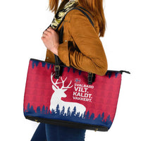 Norway Svalbard Leather Tote Bag with Reindeer Silhouette Forest and Norwegian Flag - Wonder Print Shop