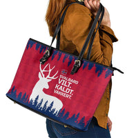 Norway Svalbard Leather Tote Bag with Reindeer Silhouette Forest and Norwegian Flag - Wonder Print Shop
