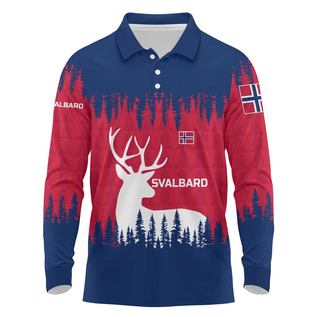 Norway Svalbard Long Sleeve Polo Shirt with Reindeer Silhouette Forest and Norwegian Flag - Wonder Print Shop