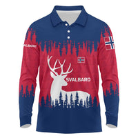 Norway Svalbard Long Sleeve Polo Shirt with Reindeer Silhouette Forest and Norwegian Flag - Wonder Print Shop