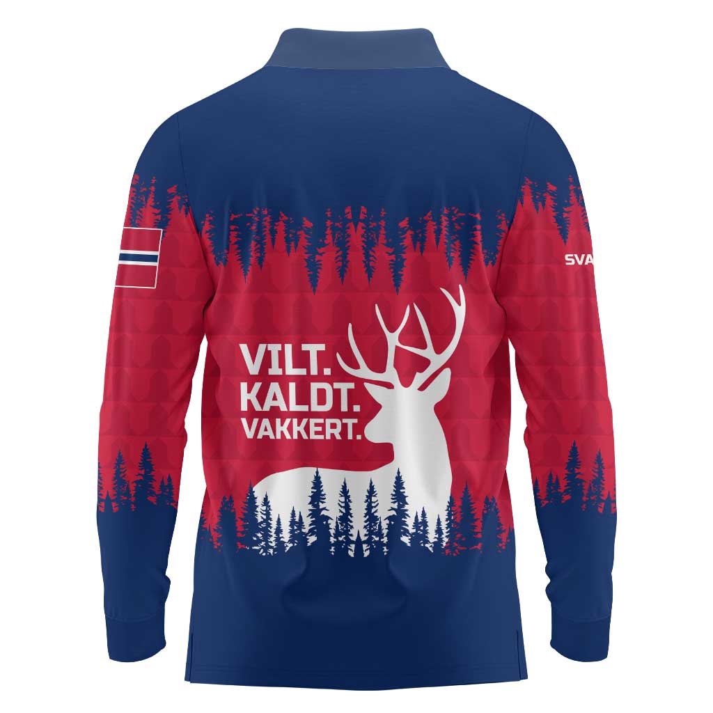Norway Svalbard Long Sleeve Polo Shirt with Reindeer Silhouette Forest and Norwegian Flag - Wonder Print Shop