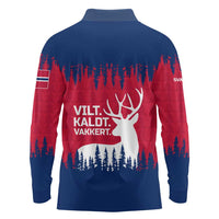 Norway Svalbard Long Sleeve Polo Shirt with Reindeer Silhouette Forest and Norwegian Flag - Wonder Print Shop