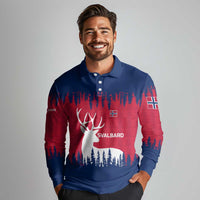 Norway Svalbard Long Sleeve Polo Shirt with Reindeer Silhouette Forest and Norwegian Flag - Wonder Print Shop