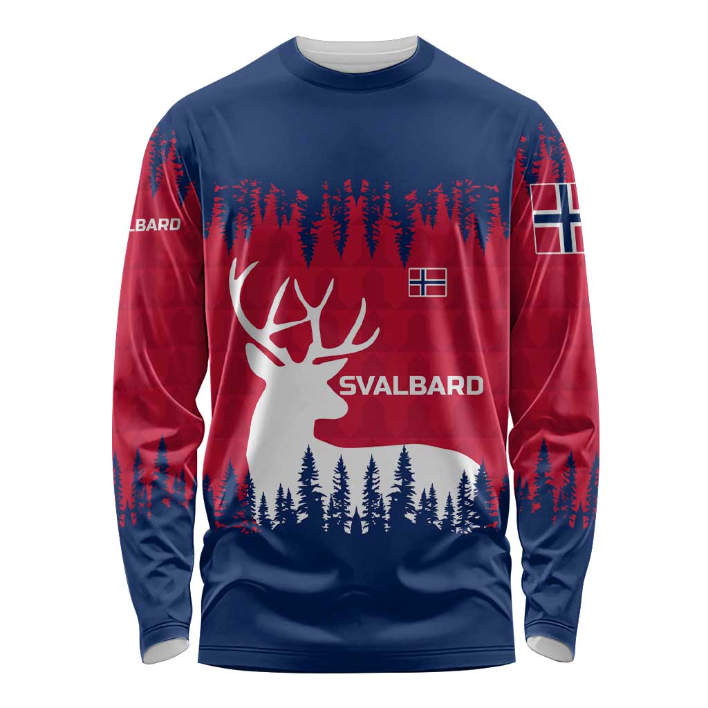 Norway Svalbard Long Sleeve Shirt with Reindeer Silhouette Forest and Norwegian Flag - Wonder Print Shop