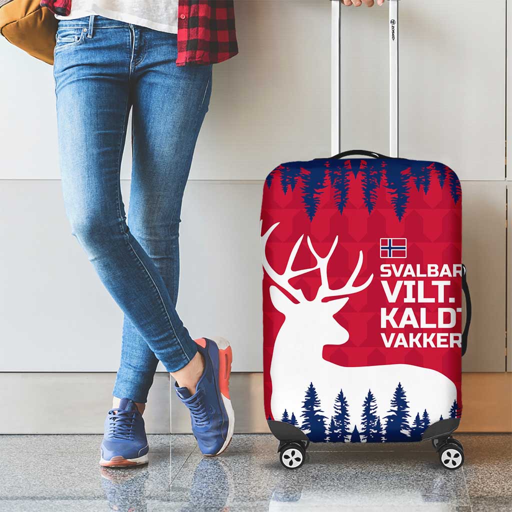 Norway Svalbard Luggage Cover with Reindeer Silhouette Forest and Norwegian Flag - Wonder Print Shop