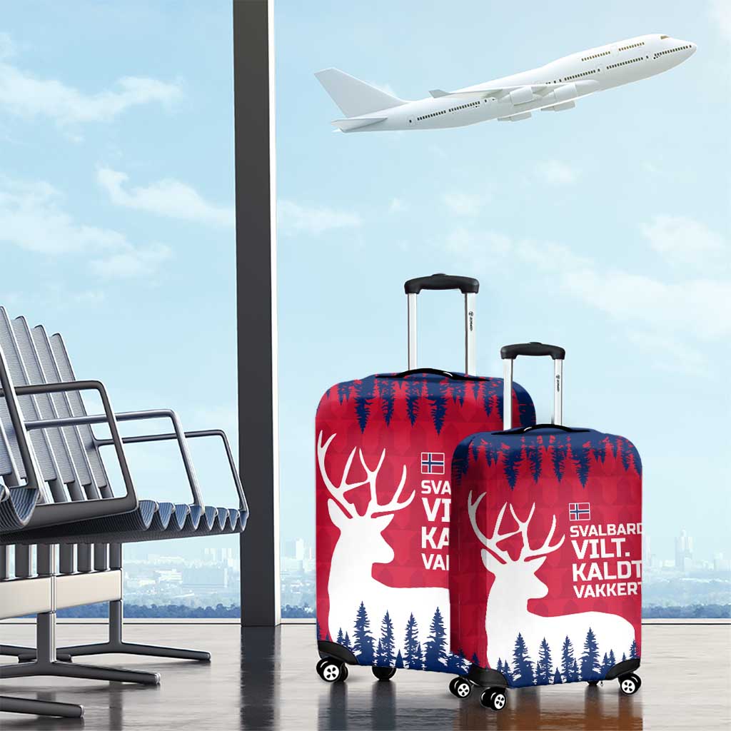 Norway Svalbard Luggage Cover with Reindeer Silhouette Forest and Norwegian Flag - Wonder Print Shop