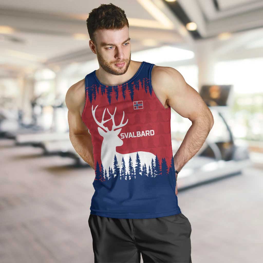 Norway Svalbard Men Tank Top with Reindeer Silhouette Forest and Norwegian Flag - Wonder Print Shop