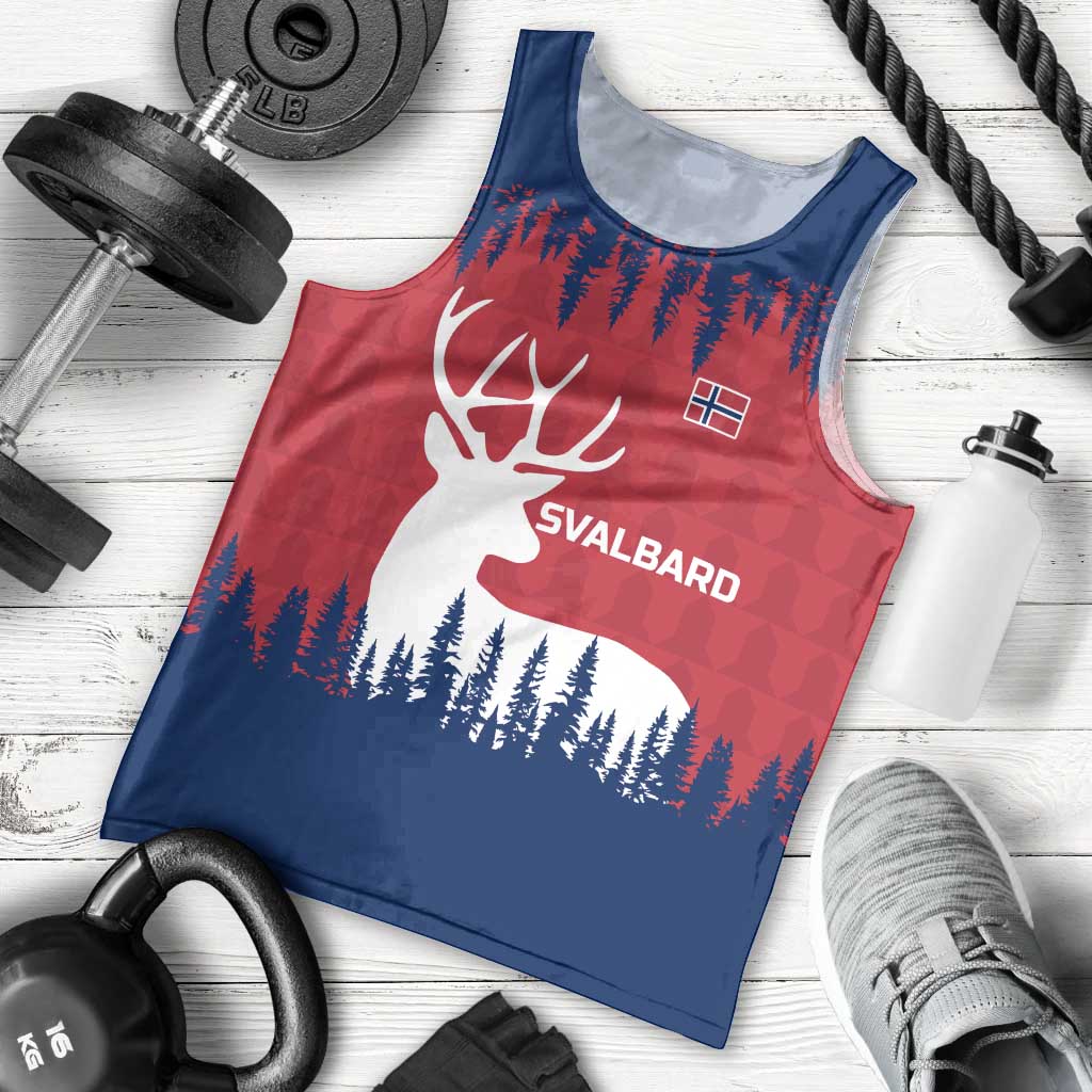 Norway Svalbard Men Tank Top with Reindeer Silhouette Forest and Norwegian Flag - Wonder Print Shop