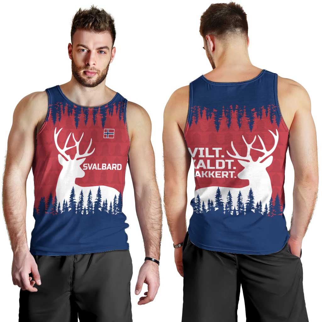 Norway Svalbard Men Tank Top with Reindeer Silhouette Forest and Norwegian Flag - Wonder Print Shop