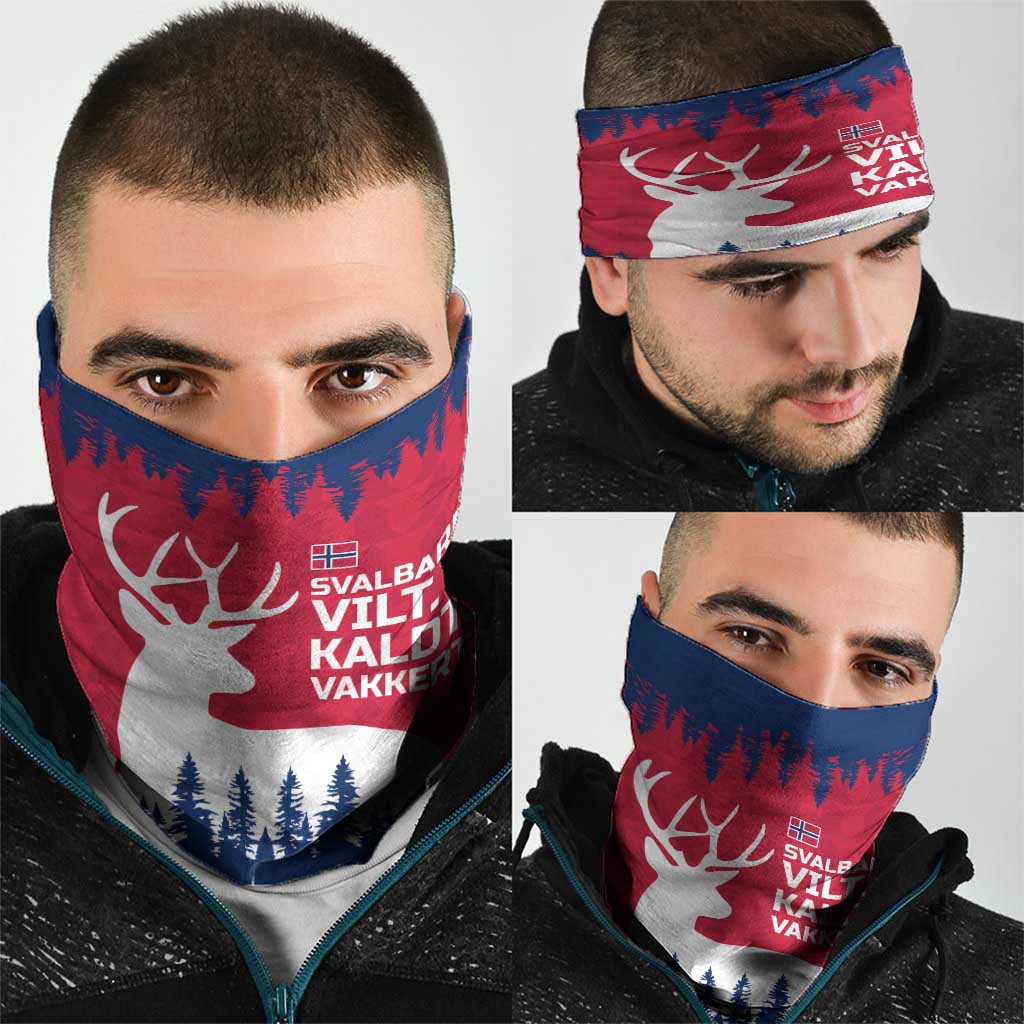 Norway Svalbard Neck Gaiter with Reindeer Silhouette Forest and Norwegian Flag - Wonder Print Shop