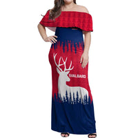 Norway Svalbard Off Shoulder Maxi Dress with Reindeer Silhouette Forest and Norwegian Flag - Wonder Print Shop