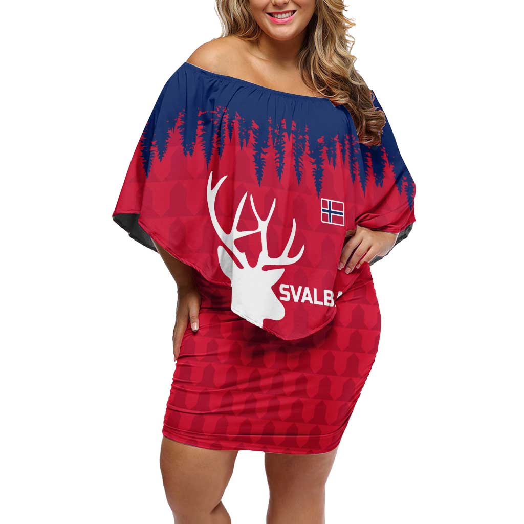 Norway Svalbard Off Shoulder Short Dress with Reindeer Silhouette Forest and Norwegian Flag - Wonder Print Shop