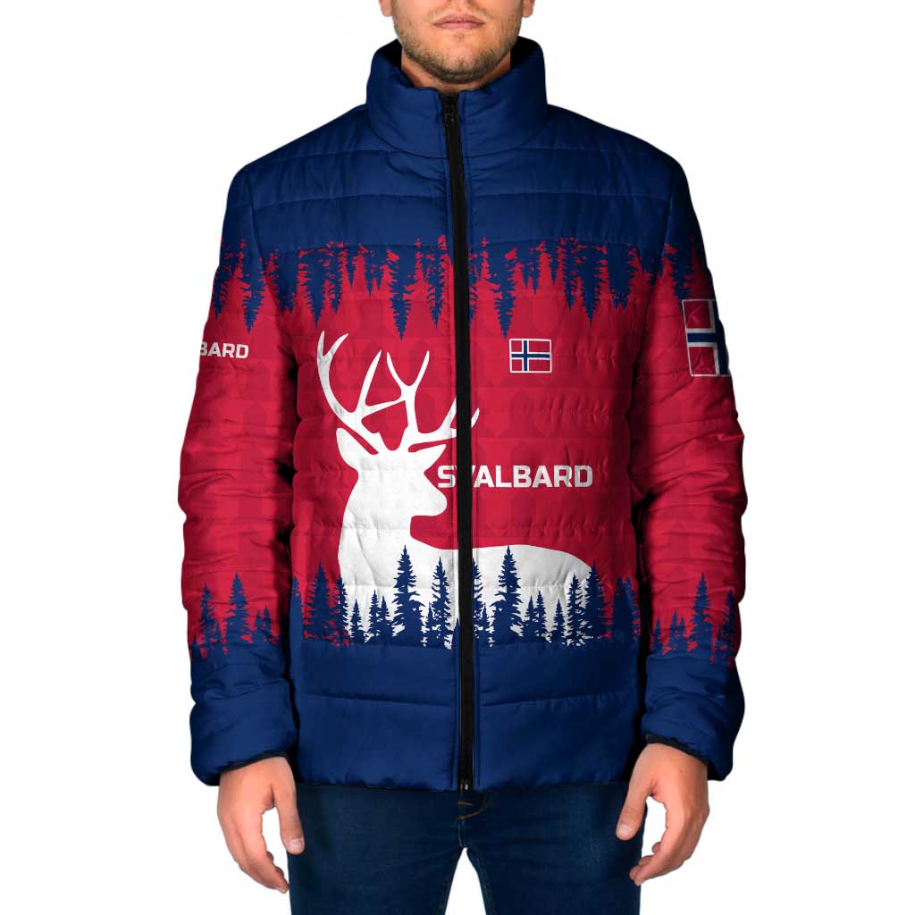 Norway Svalbard Padded Jacket with Reindeer Silhouette Forest and Norwegian Flag - Wonder Print Shop
