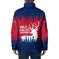 Norway Svalbard Padded Jacket with Reindeer Silhouette Forest and Norwegian Flag - Wonder Print Shop