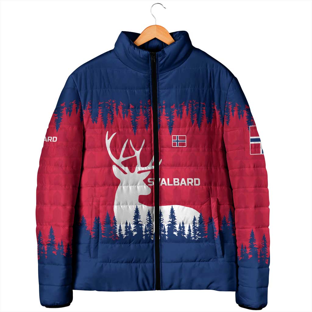 Norway Svalbard Padded Jacket with Reindeer Silhouette Forest and Norwegian Flag - Wonder Print Shop