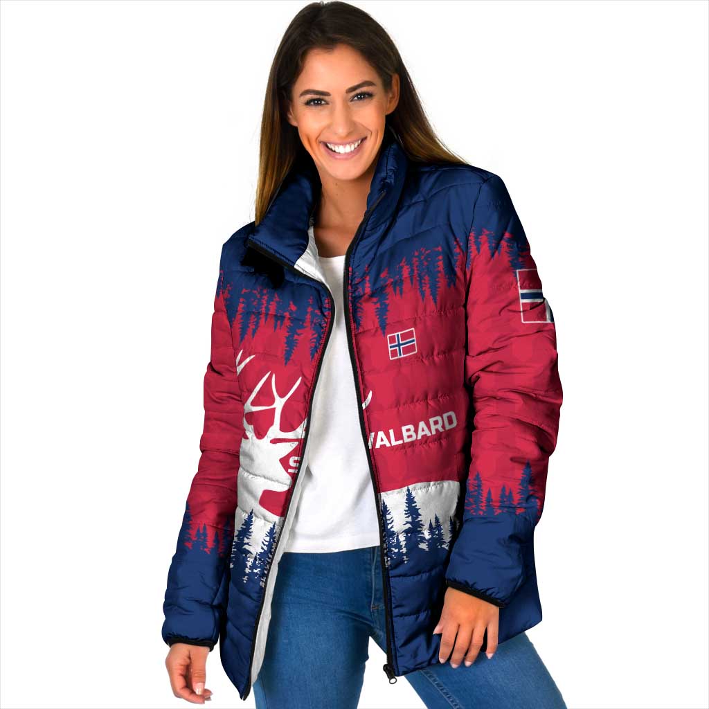 Norway Svalbard Padded Jacket with Reindeer Silhouette Forest and Norwegian Flag - Wonder Print Shop