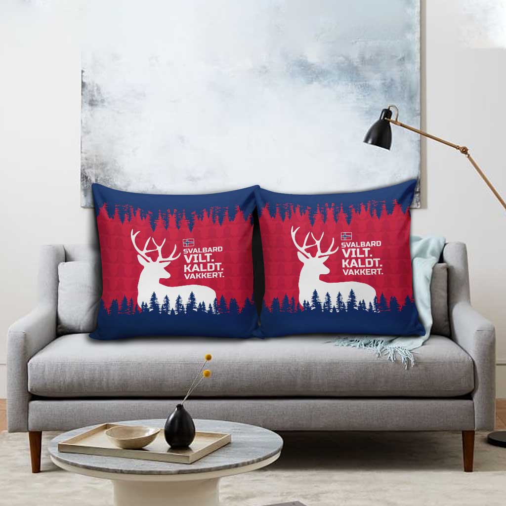 Norway Svalbard Pillow Cover with Reindeer Silhouette Forest and Norwegian Flag - Wonder Print Shop