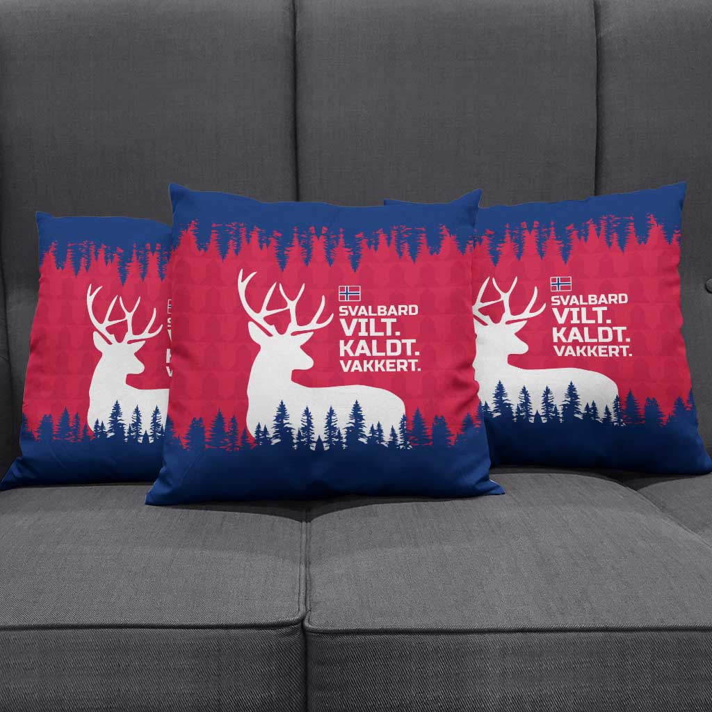 Norway Svalbard Pillow Cover with Reindeer Silhouette Forest and Norwegian Flag - Wonder Print Shop