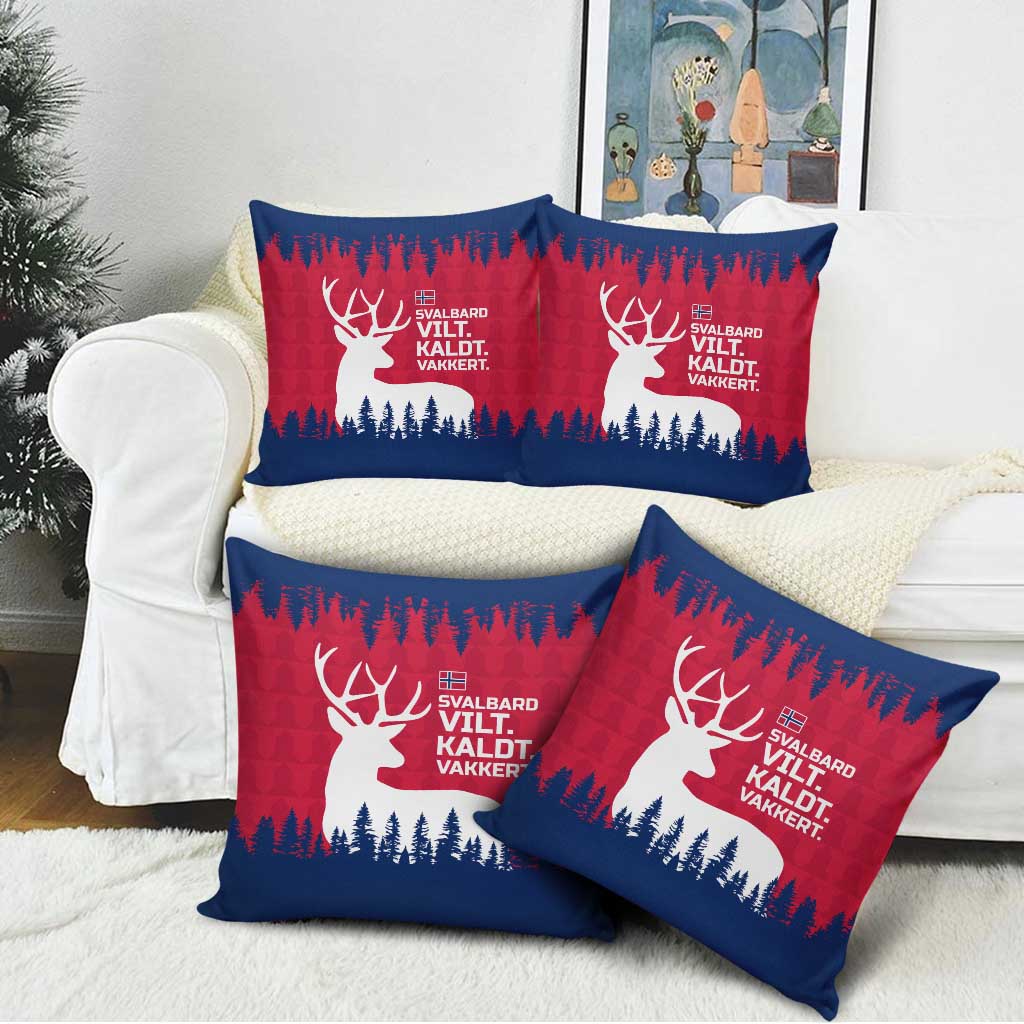 Norway Svalbard Pillow Cover with Reindeer Silhouette Forest and Norwegian Flag - Wonder Print Shop