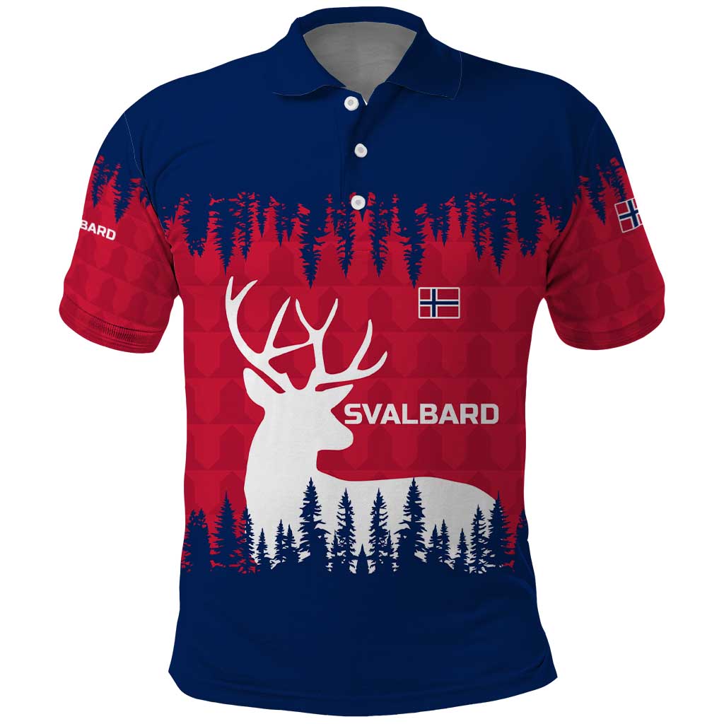 Norway Svalbard Polo Shirt with Reindeer Silhouette Forest and Norwegian Flag - Wonder Print Shop