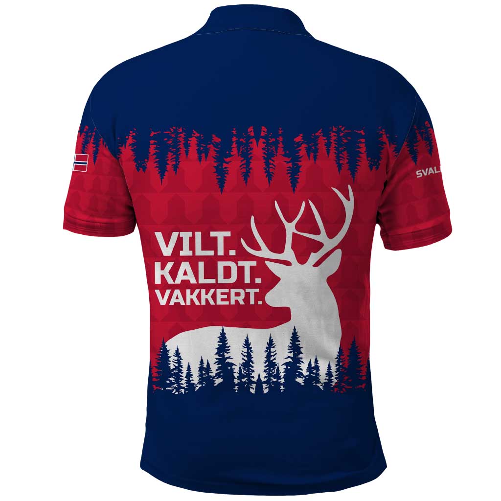 Norway Svalbard Polo Shirt with Reindeer Silhouette Forest and Norwegian Flag - Wonder Print Shop