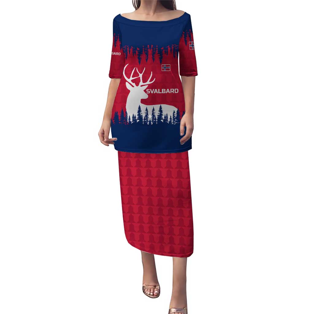 Norway Svalbard Puletasi with Reindeer Silhouette Forest and Norwegian Flag - Wonder Print Shop
