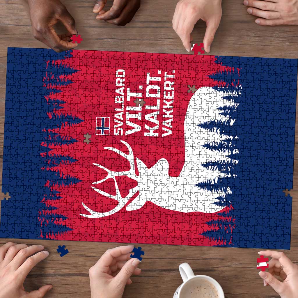 Norway Svalbard Puzzle with Reindeer Silhouette Forest and Norwegian Flag - Wonder Print Shop