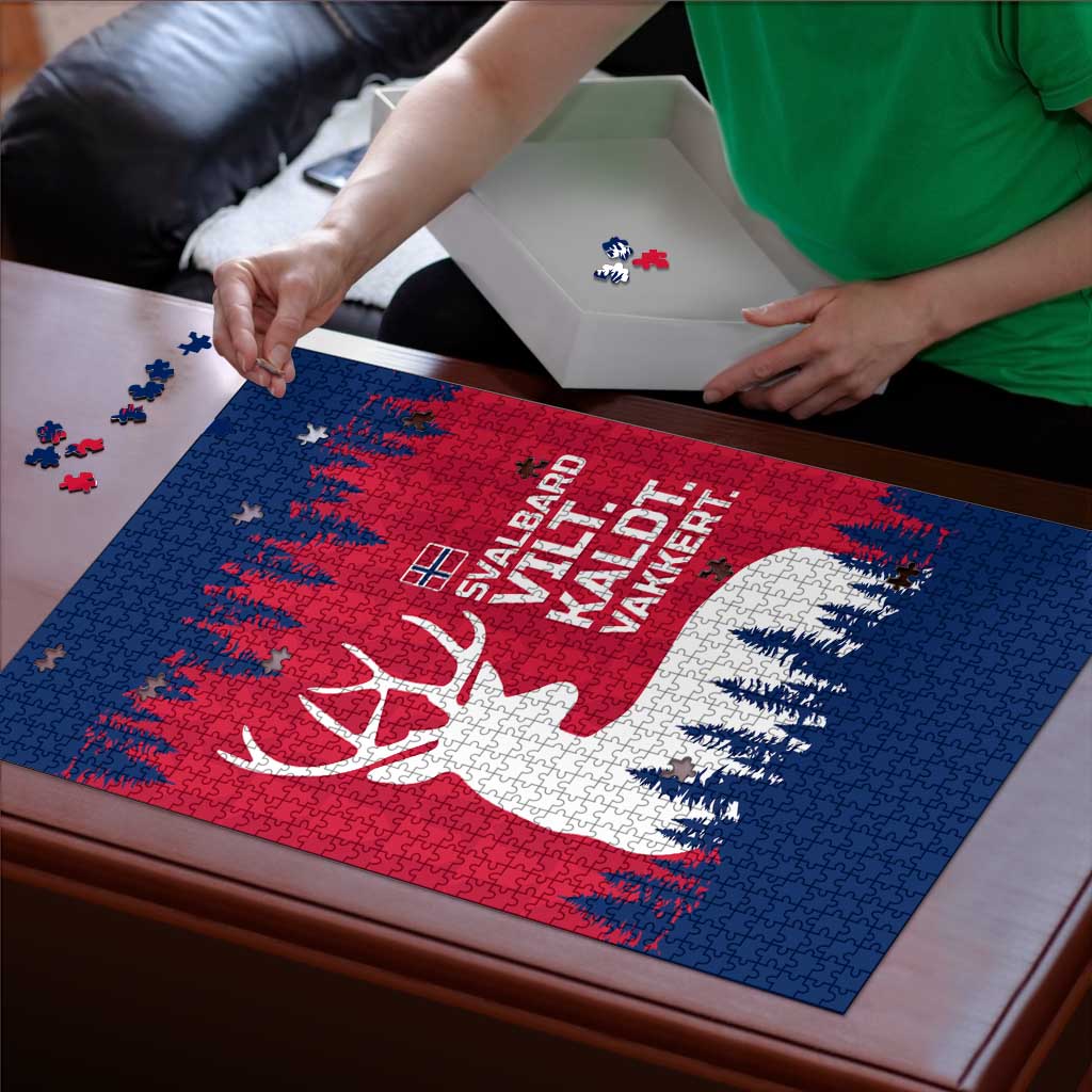 Norway Svalbard Puzzle with Reindeer Silhouette Forest and Norwegian Flag - Wonder Print Shop