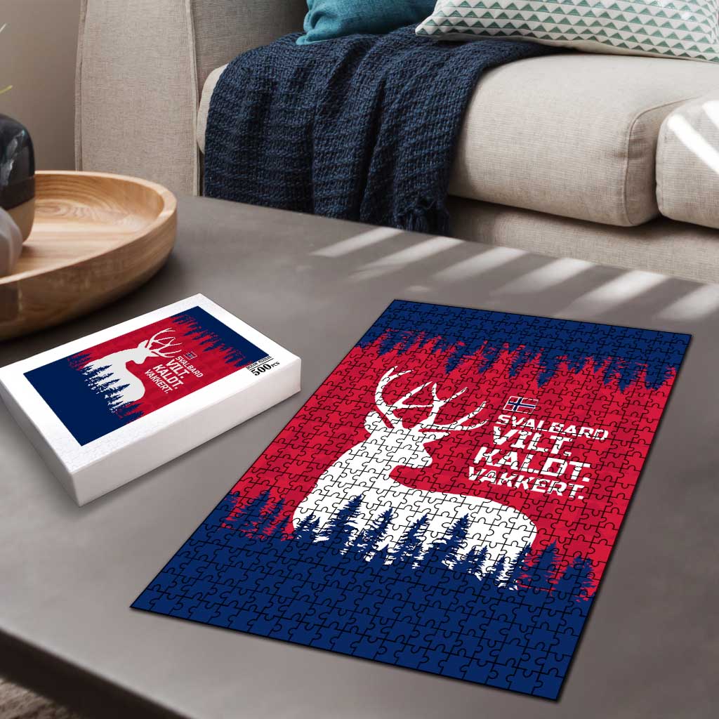 Norway Svalbard Puzzle with Reindeer Silhouette Forest and Norwegian Flag - Wonder Print Shop