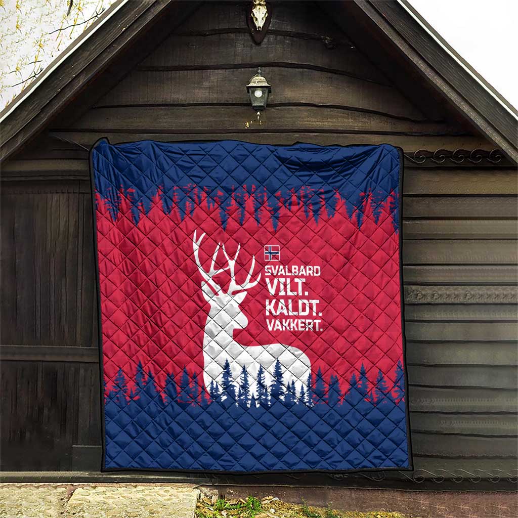 Norway Svalbard Quilt with Reindeer Silhouette Forest and Norwegian Flag - Wonder Print Shop