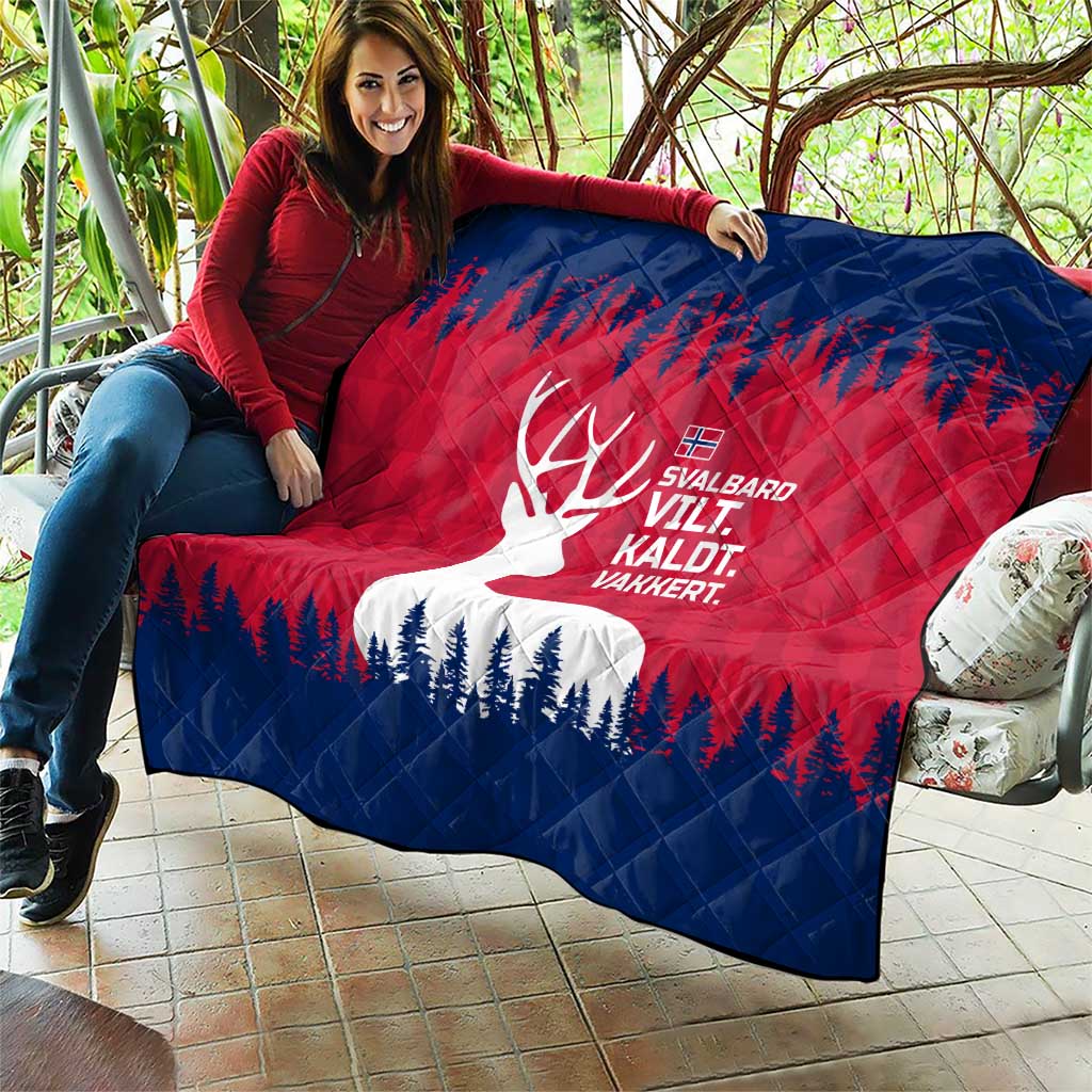 Norway Svalbard Quilt with Reindeer Silhouette Forest and Norwegian Flag - Wonder Print Shop