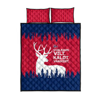 Norway Svalbard Quilt Bed Set with Reindeer Silhouette Forest and Norwegian Flag - Wonder Print Shop