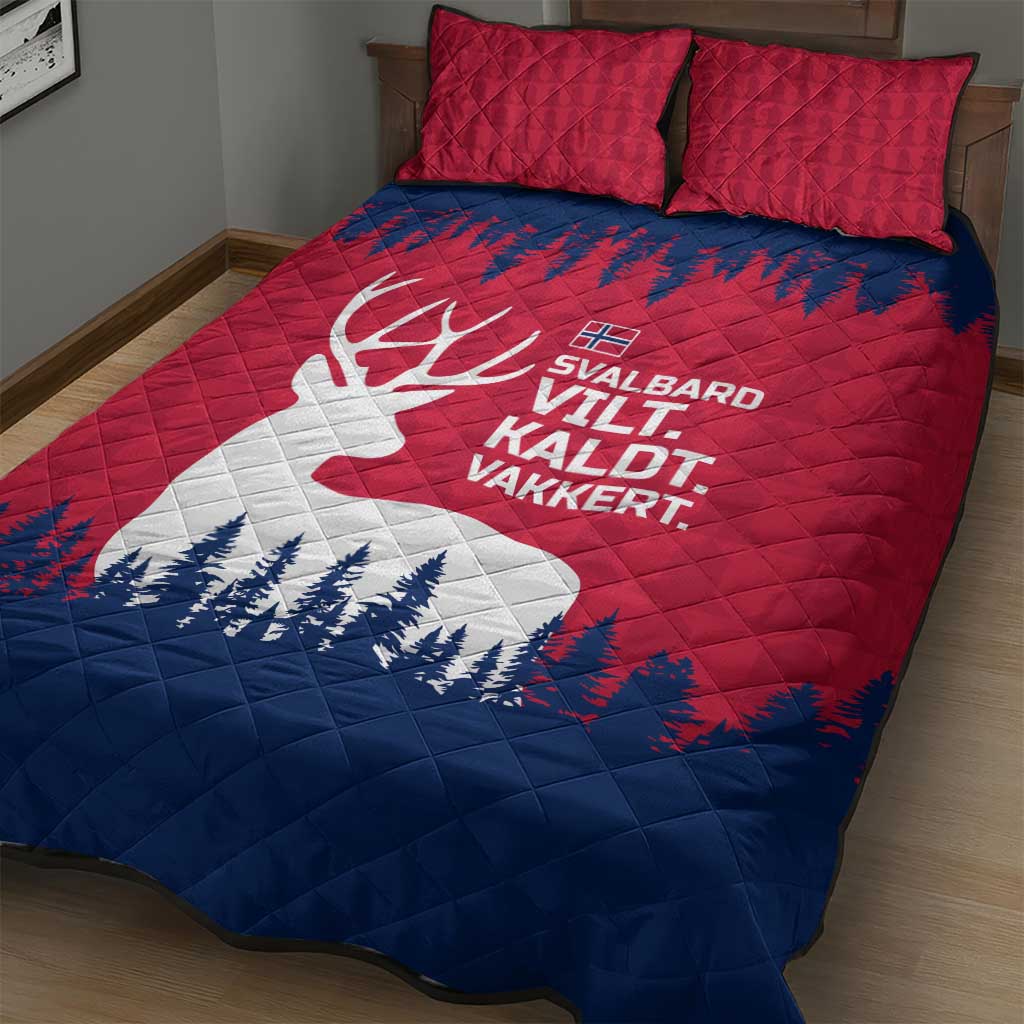 Norway Svalbard Quilt Bed Set with Reindeer Silhouette Forest and Norwegian Flag - Wonder Print Shop