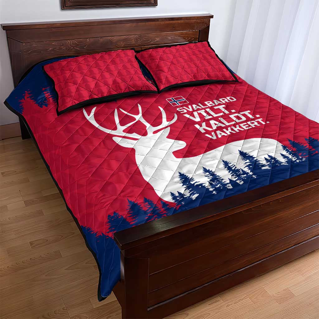 Norway Svalbard Quilt Bed Set with Reindeer Silhouette Forest and Norwegian Flag - Wonder Print Shop