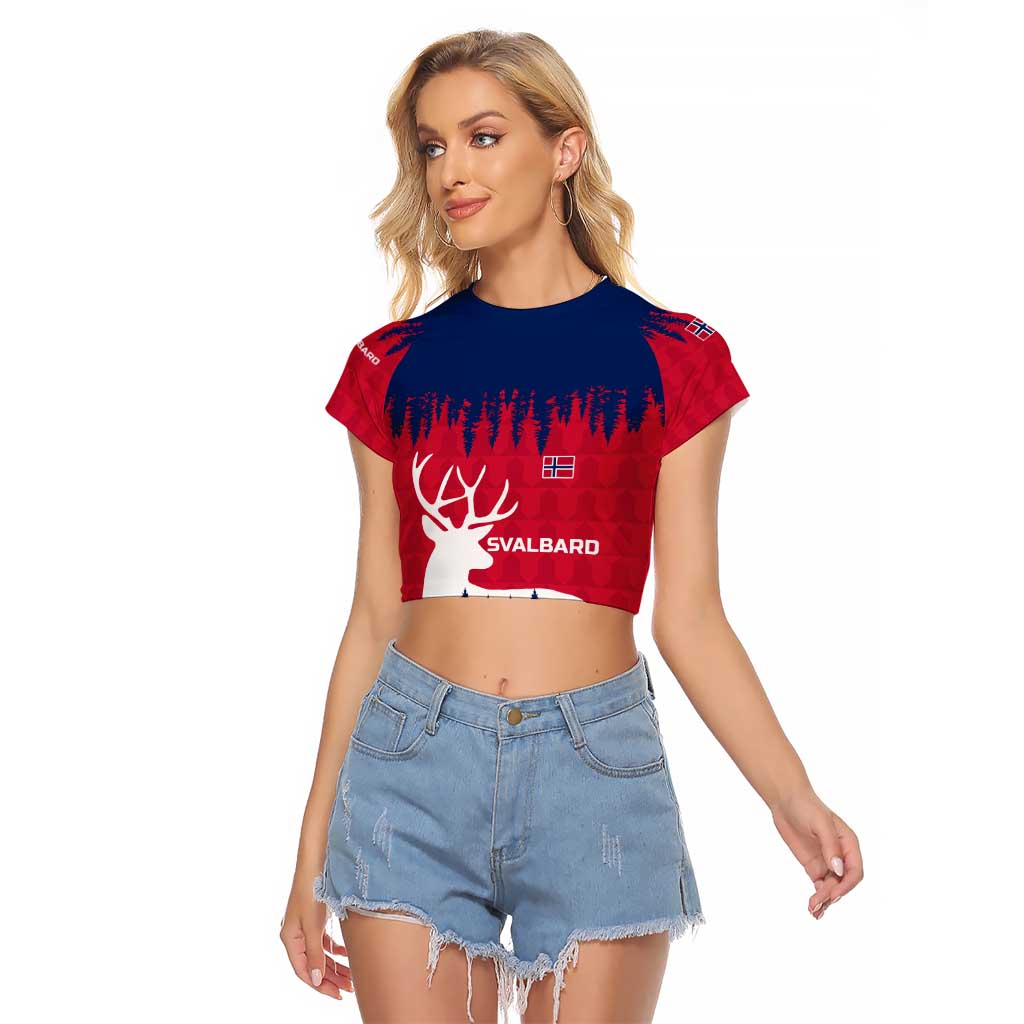 Norway Svalbard Raglan Cropped T Shirt with Reindeer Silhouette Forest and Norwegian Flag - Wonder Print Shop