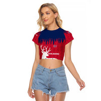 Norway Svalbard Raglan Cropped T Shirt with Reindeer Silhouette Forest and Norwegian Flag - Wonder Print Shop