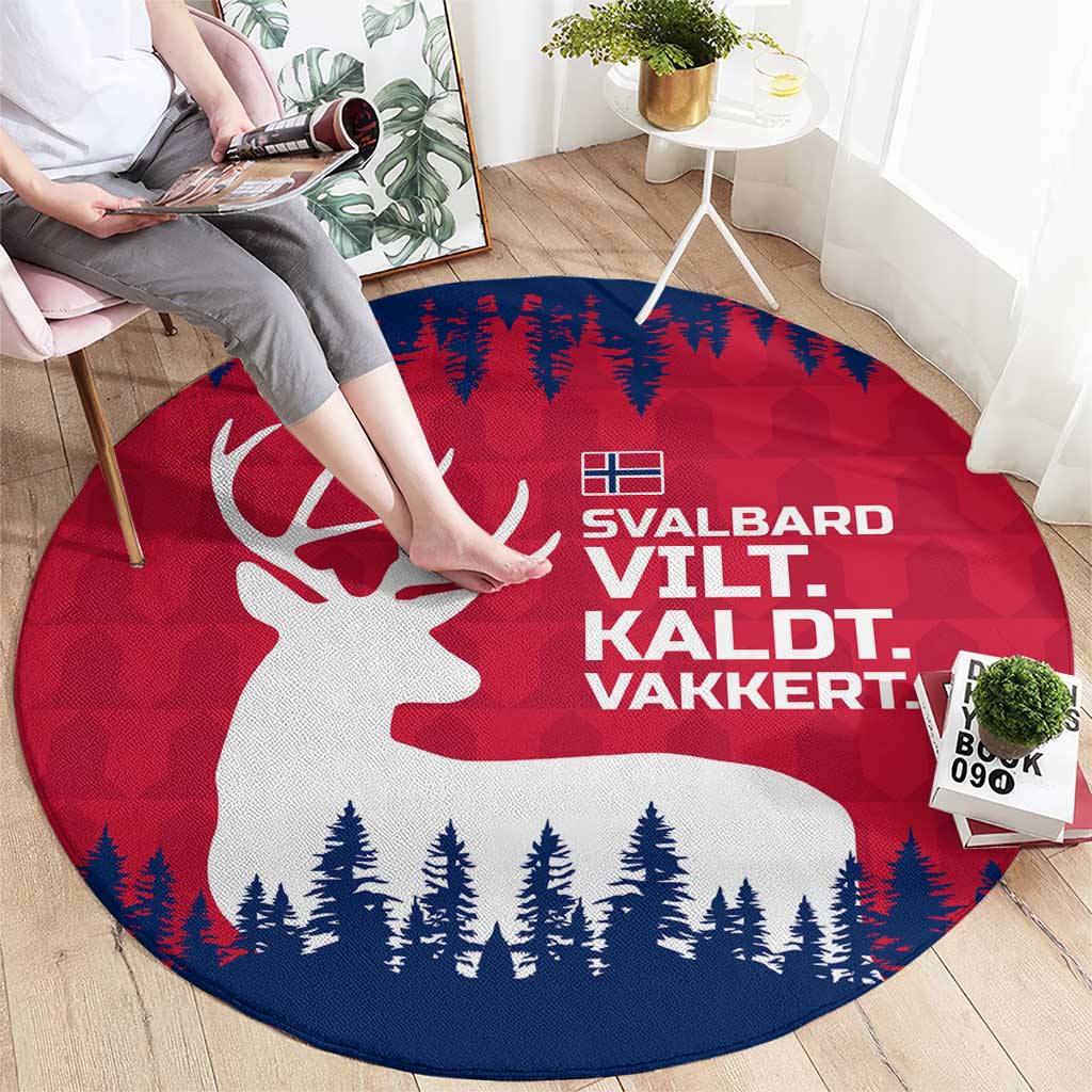 Norway Svalbard Round Carpet with Reindeer Silhouette Forest and Norwegian Flag - Wonder Print Shop