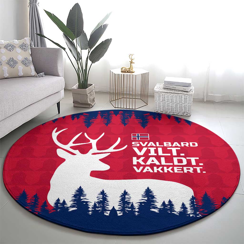 Norway Svalbard Round Carpet with Reindeer Silhouette Forest and Norwegian Flag - Wonder Print Shop