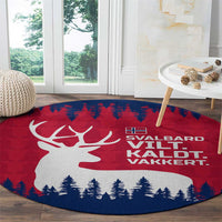 Norway Svalbard Round Carpet with Reindeer Silhouette Forest and Norwegian Flag - Wonder Print Shop