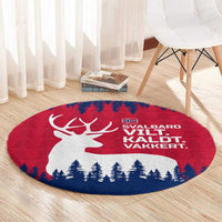 Norway Svalbard Round Carpet with Reindeer Silhouette Forest and Norwegian Flag - Wonder Print Shop