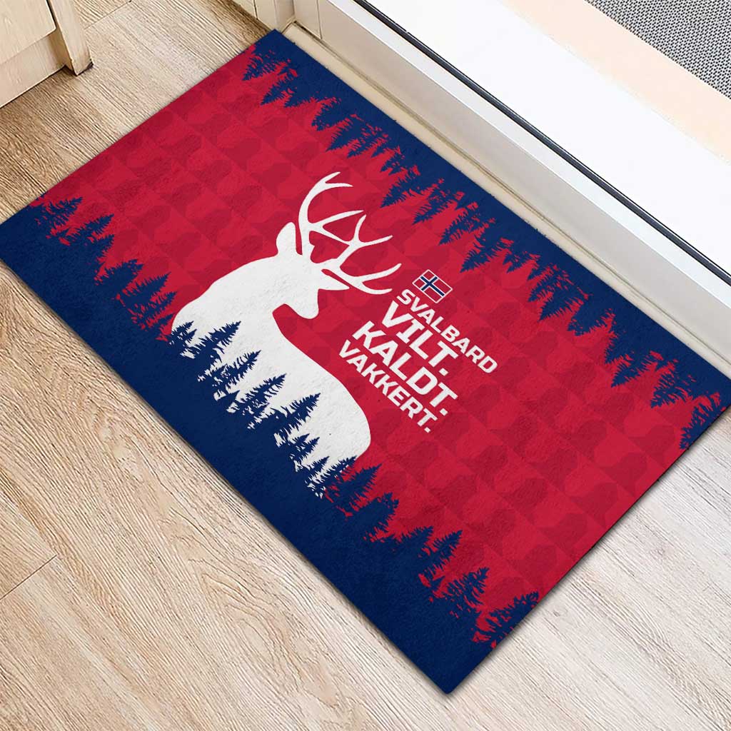 Norway Svalbard Rubber Doormat with Reindeer Silhouette Forest and Norwegian Flag - Wonder Print Shop