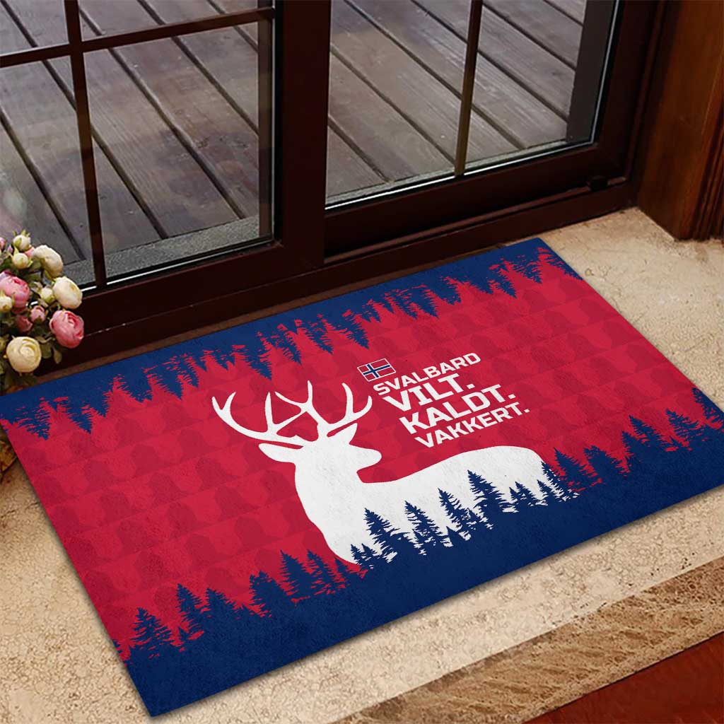 Norway Svalbard Rubber Doormat with Reindeer Silhouette Forest and Norwegian Flag - Wonder Print Shop