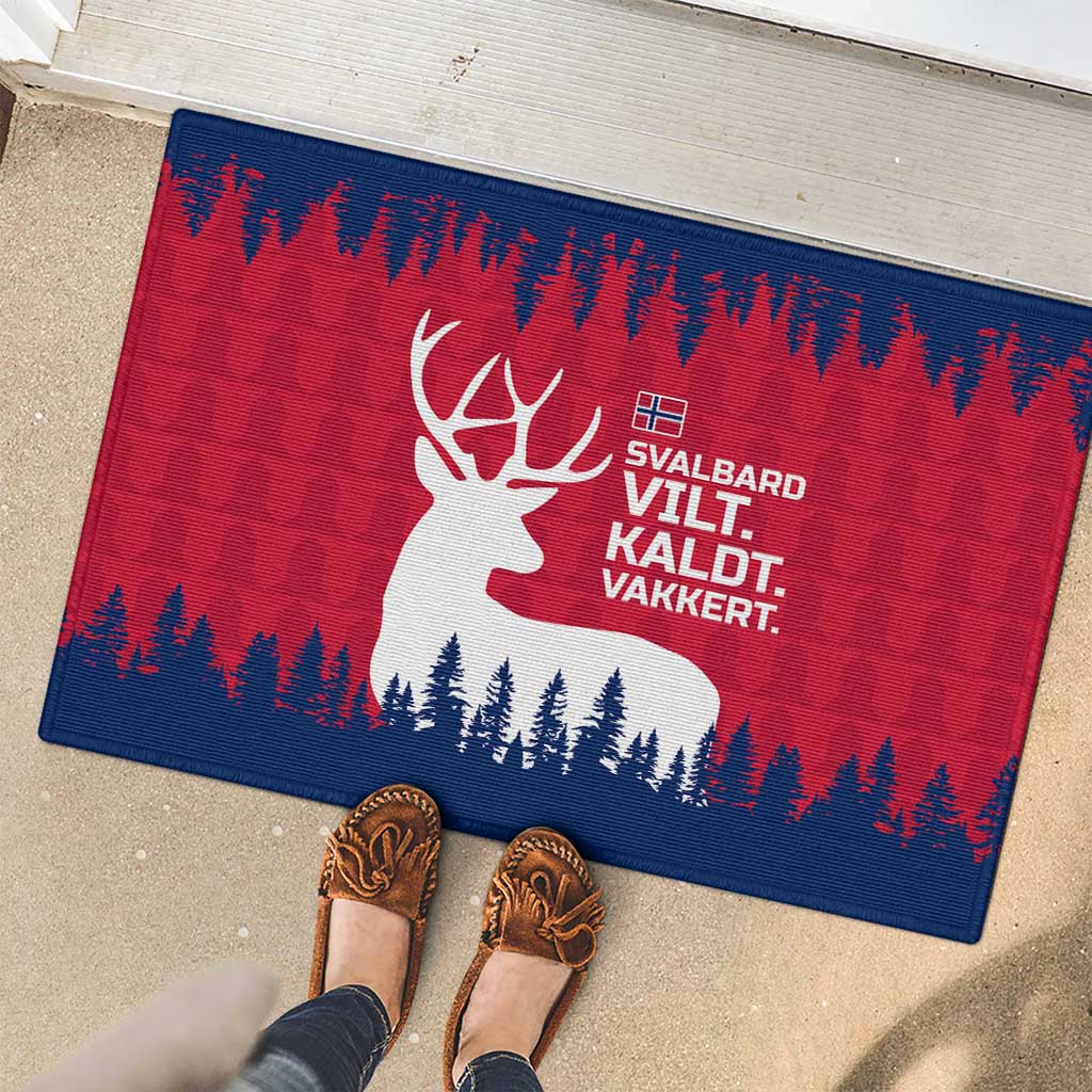 Norway Svalbard Rubber Doormat with Reindeer Silhouette Forest and Norwegian Flag - Wonder Print Shop