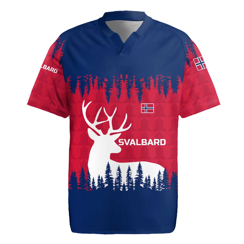 Norway Svalbard Rugby Jersey with Reindeer Silhouette Forest and Norwegian Flag - Wonder Print Shop
